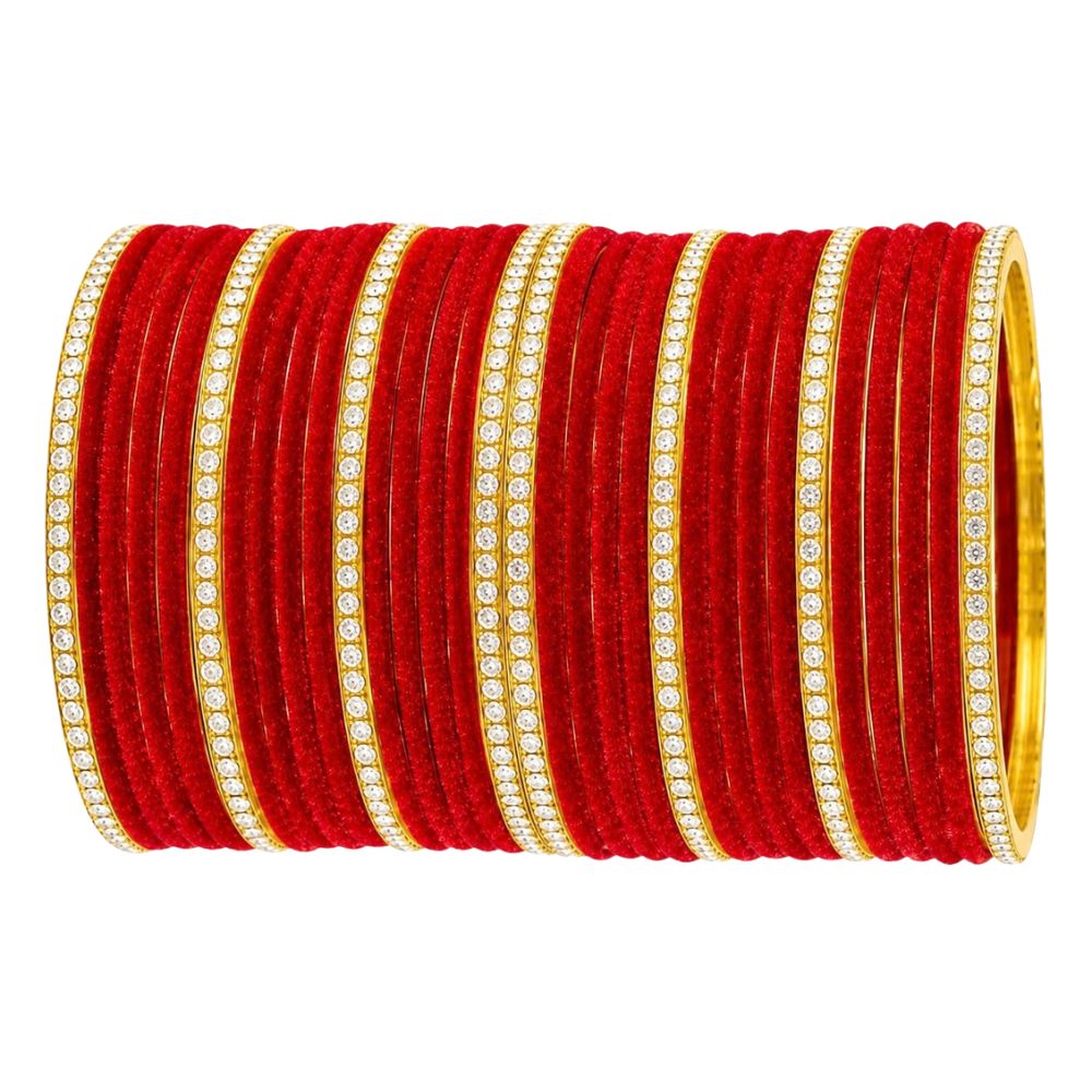Divyasha – Red Velvet Glass Bangles Sets of 24
