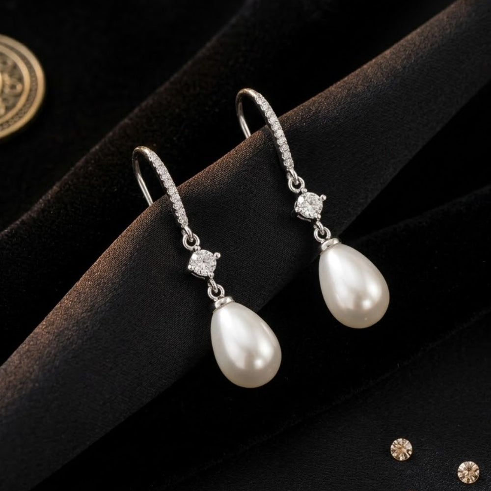 Bridget- Silver Pearl Drop Earrings