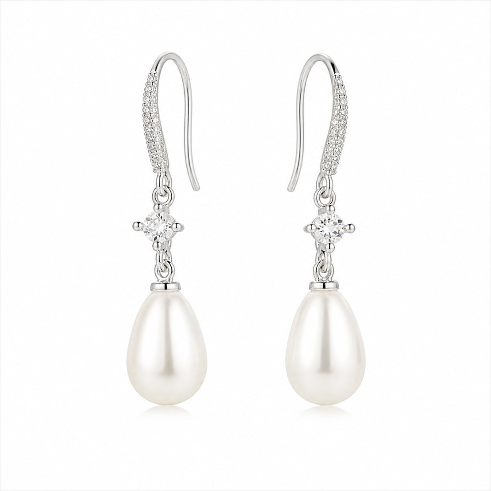 Bridget- Silver Pearl Drop Earrings