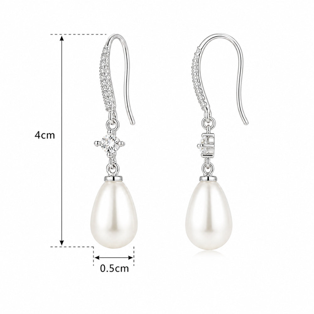 Bridget- Silver Pearl Drop Earrings