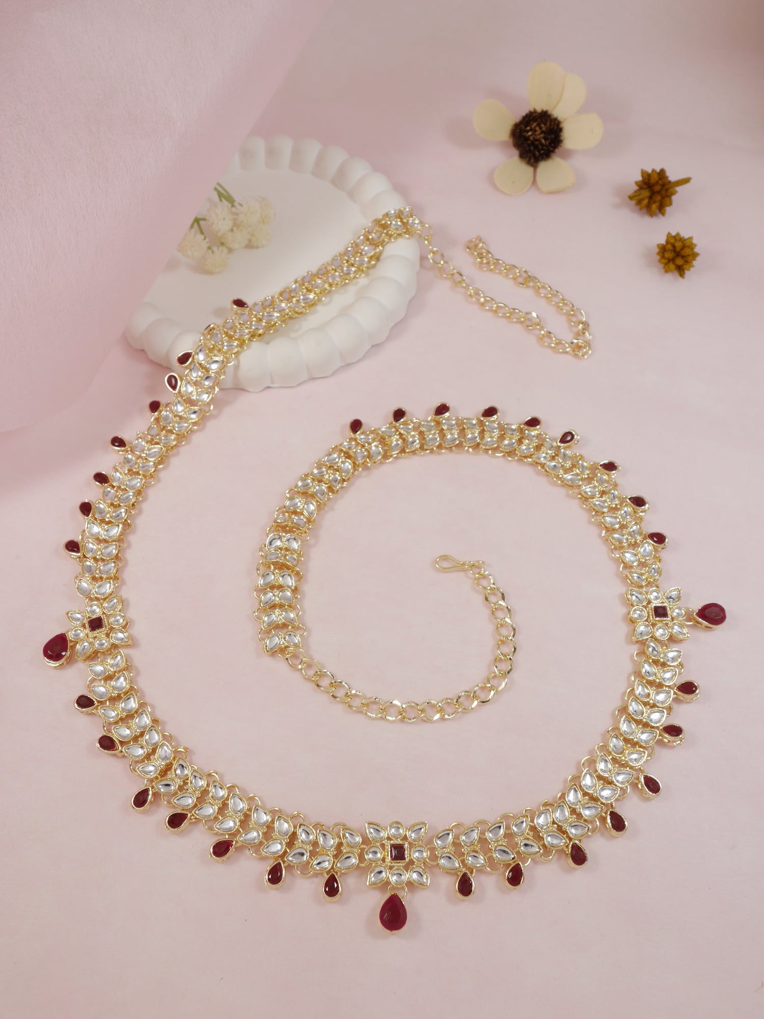 Simple maroon waistbelt with a hint of shine, ideal for everyday and festive ethnic wear.