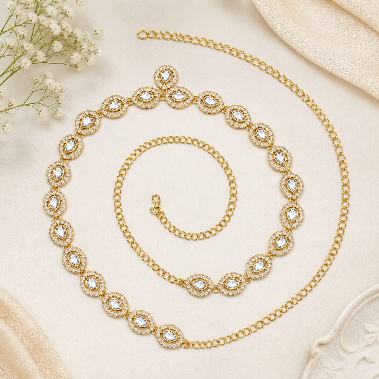 Rashmita-Kundan-Style Pearl Chain Kamarbandh