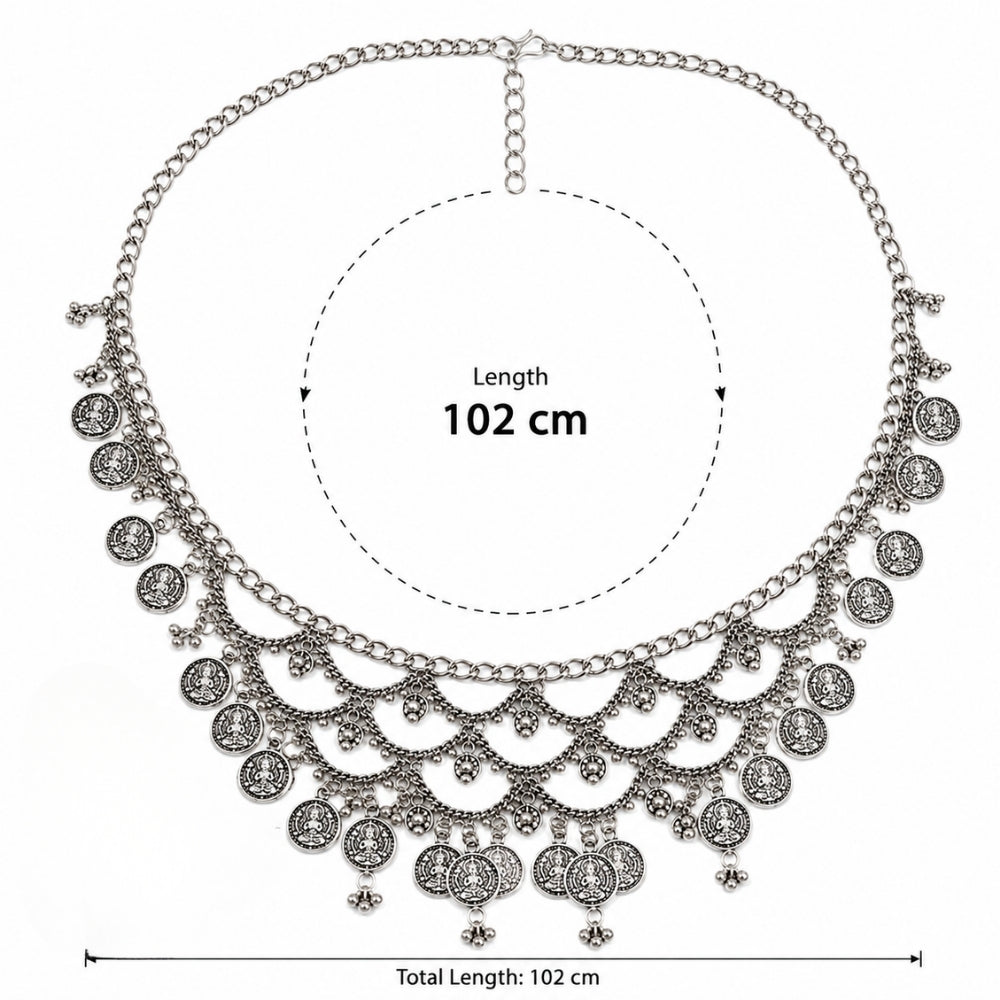 Vasudha- Silver Oxidised Coin Layered Kamarbandh Waist Chain