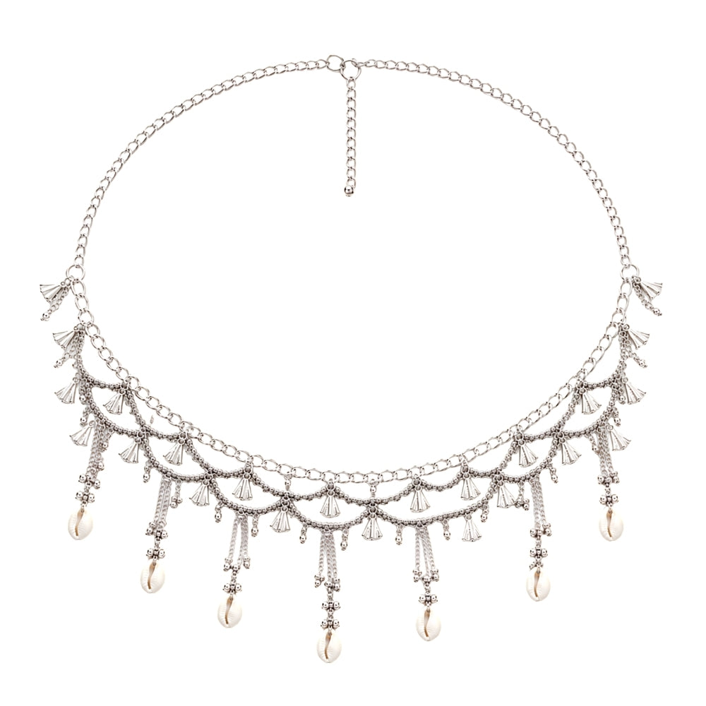 laxita- Silver Oxidised Shell Ghungroo Layered Kamarbandh Waist Chain