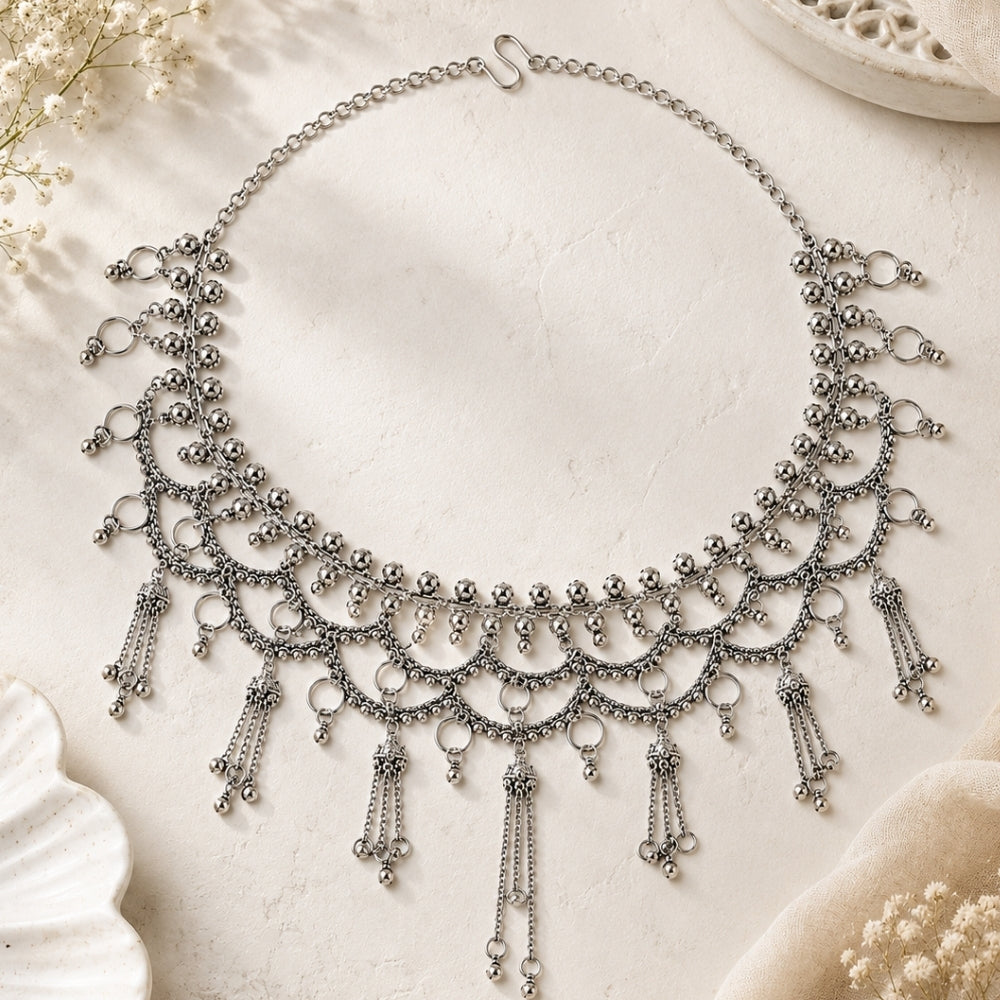 Anvita- Silver Oxidised Ghungroo Latkan Layered Kamarbandh Waist Chain