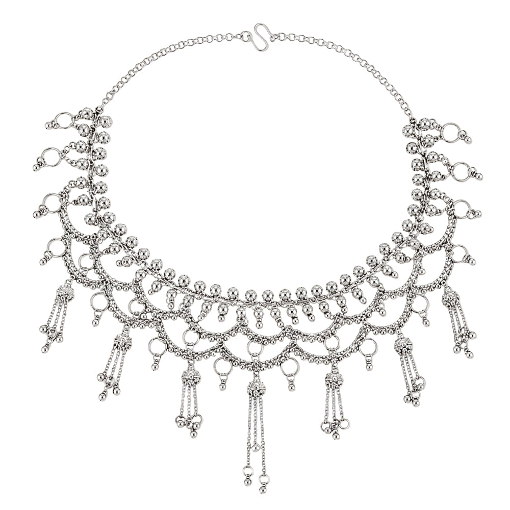 Anvita- Silver Oxidised Ghungroo Latkan Layered Kamarbandh Waist Chain