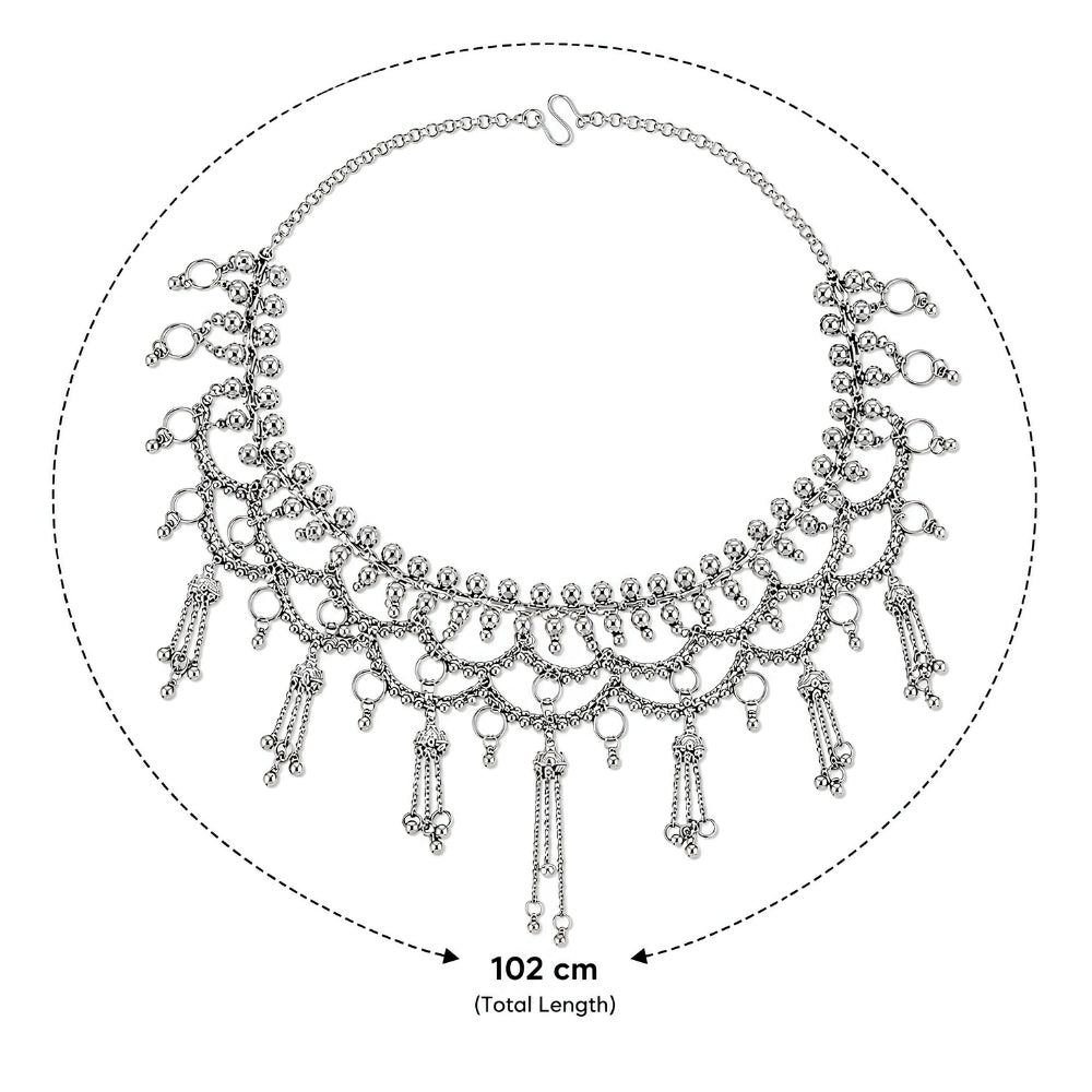 Anvita- Silver Oxidised Ghungroo Latkan Layered Kamarbandh Waist Chain