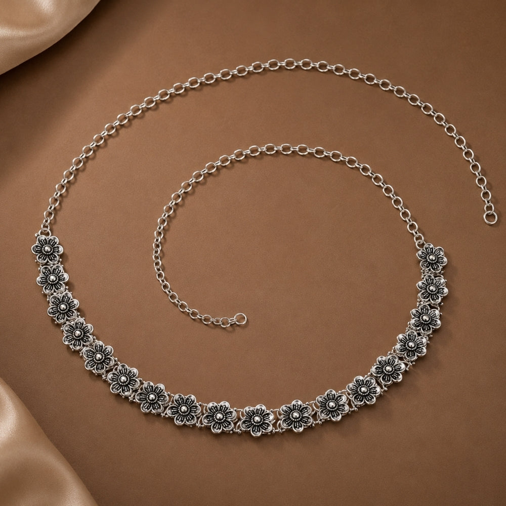 Shivanshi- Silver Oxidised Floral Kamarbandh Waist Chain