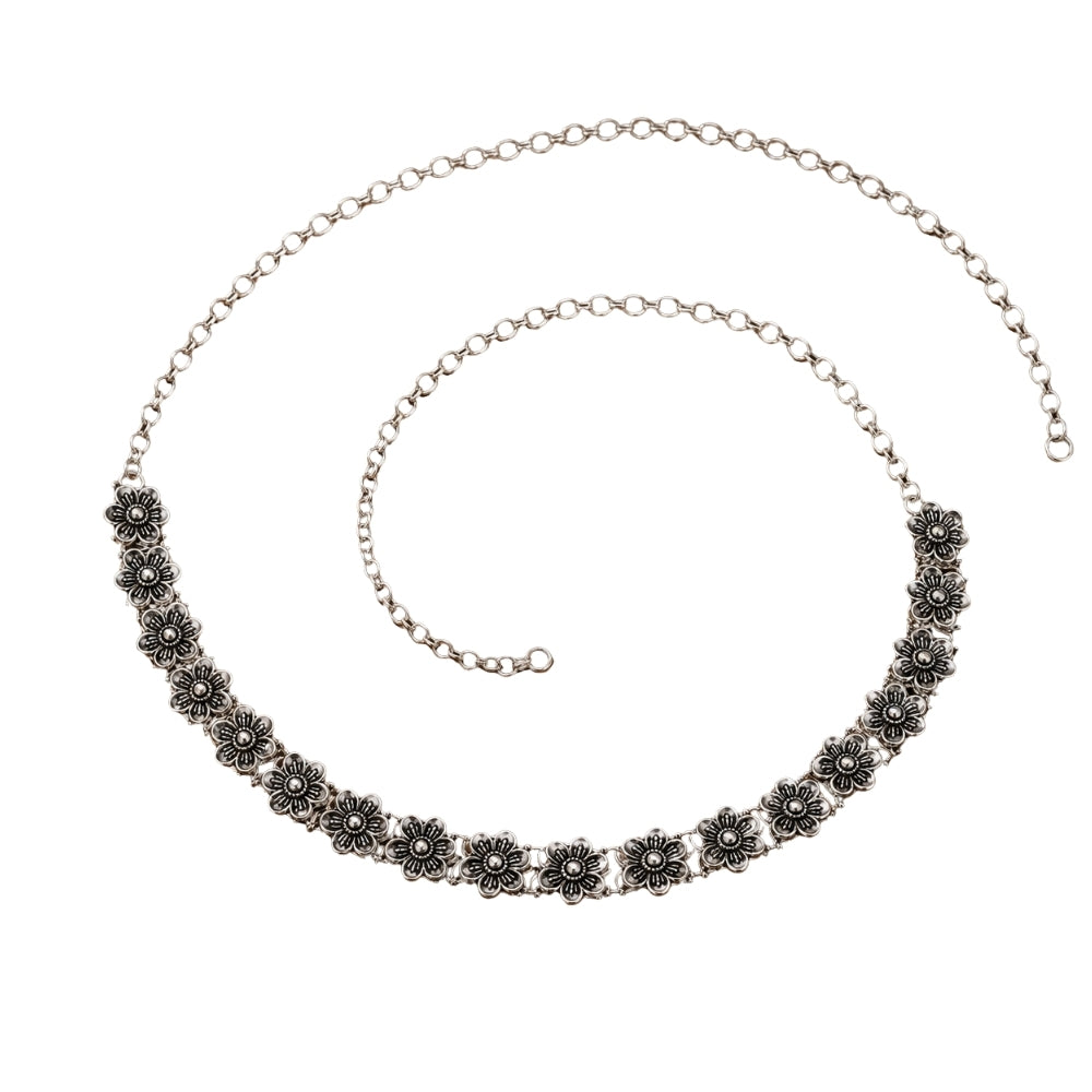 Shivanshi- Silver Oxidised Floral Kamarbandh Waist Chain
