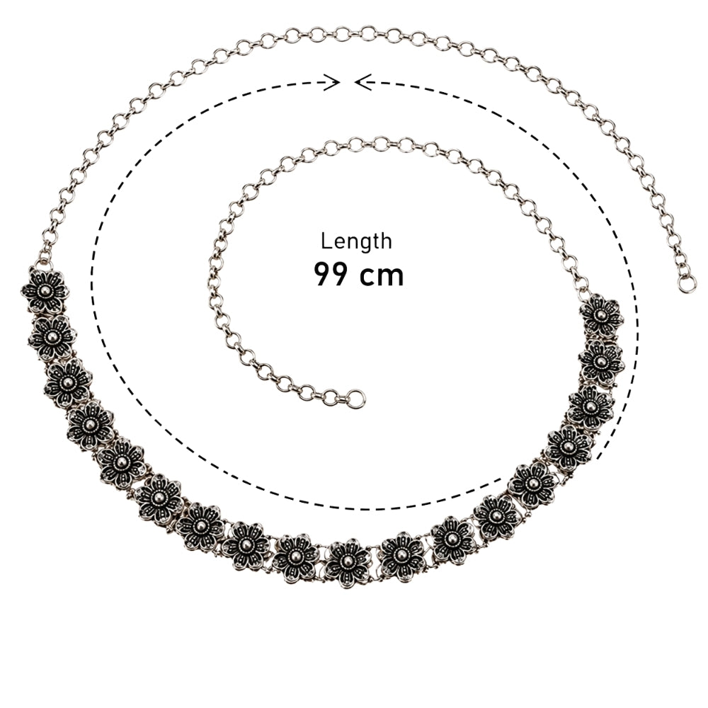 Shivanshi- Silver Oxidised Floral Kamarbandh Waist Chain