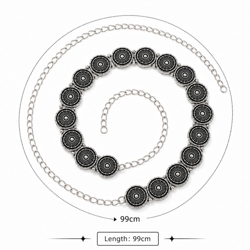 Nivira- Silver Oxidised Multicolour Floral Kamarbandh Waist Chain