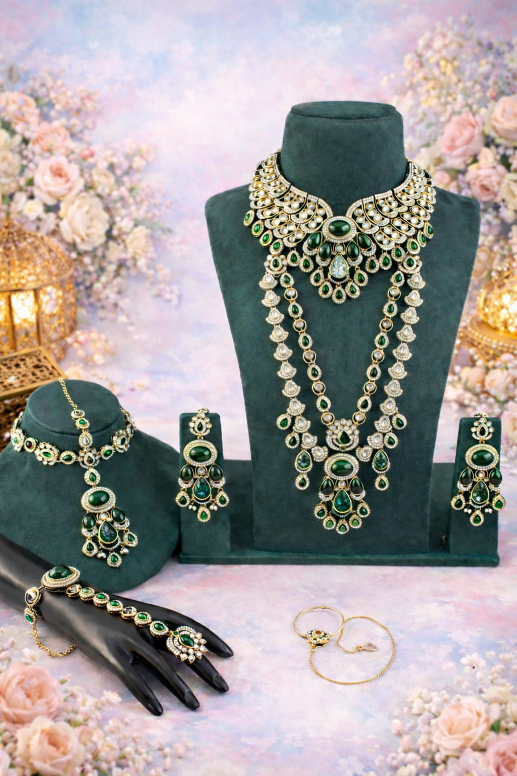 Mrinalini- Emerald Polki Kundan Bridal Set