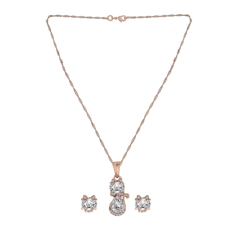 Rose Gold Cubic Zirconia Pendant Set & Adjustable Bracelet