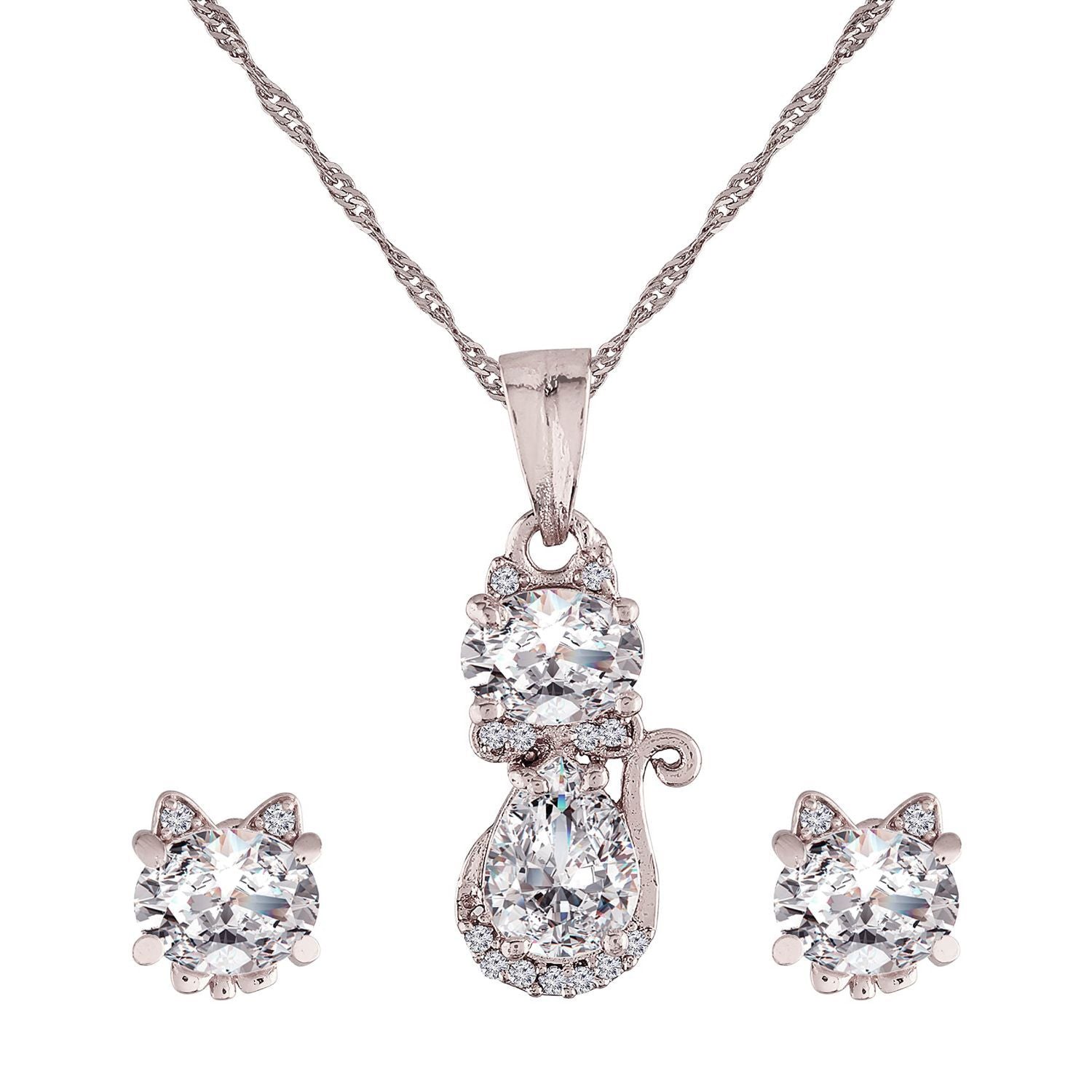 Silver Cubic Zirconia Pendant Set & Adjustable Bracelet