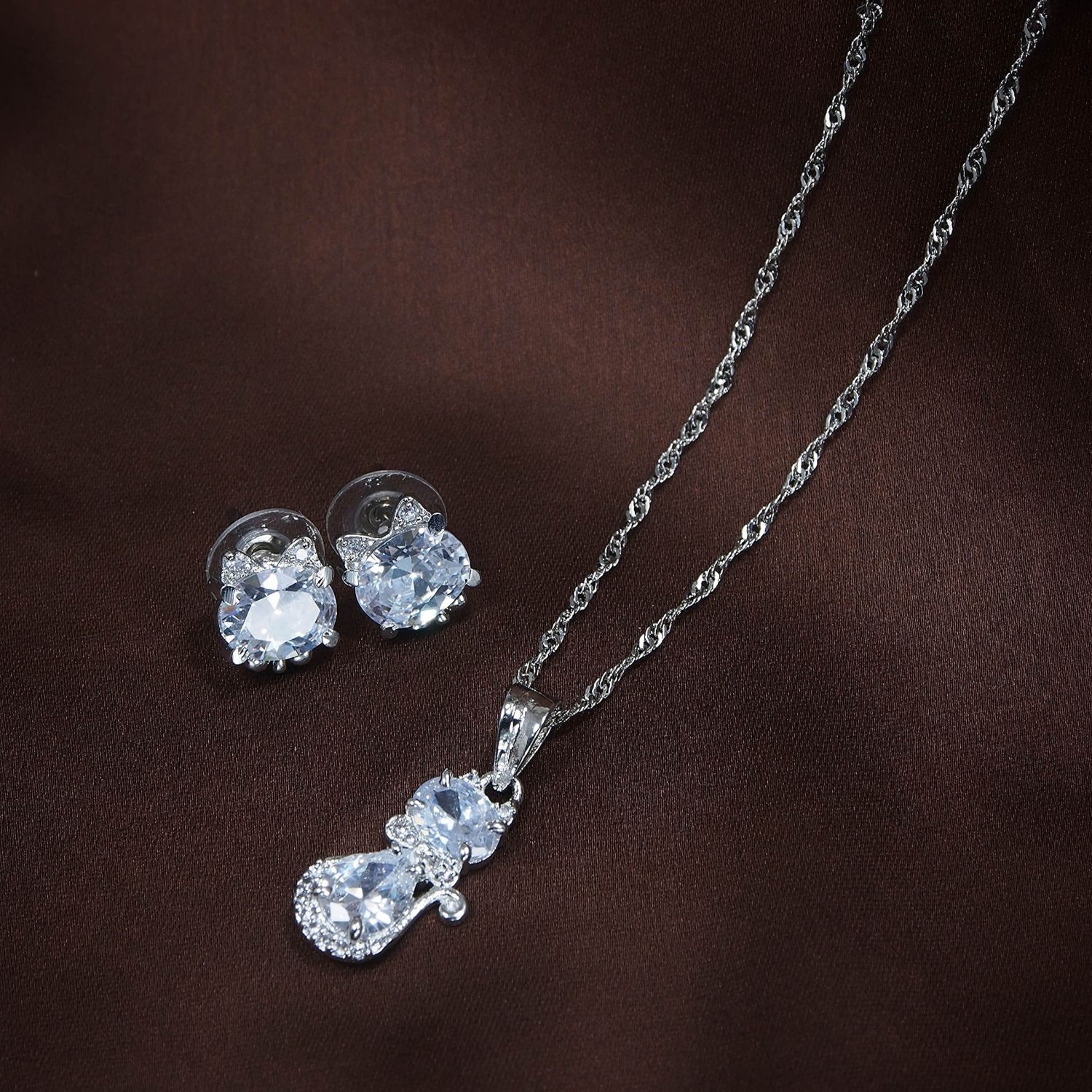 Silver Cubic Zirconia Pendant Set & Adjustable Bracelet