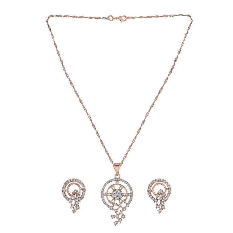 Rose Gold Cubic Zirconia Pendant Set & Adjustable Bracelet