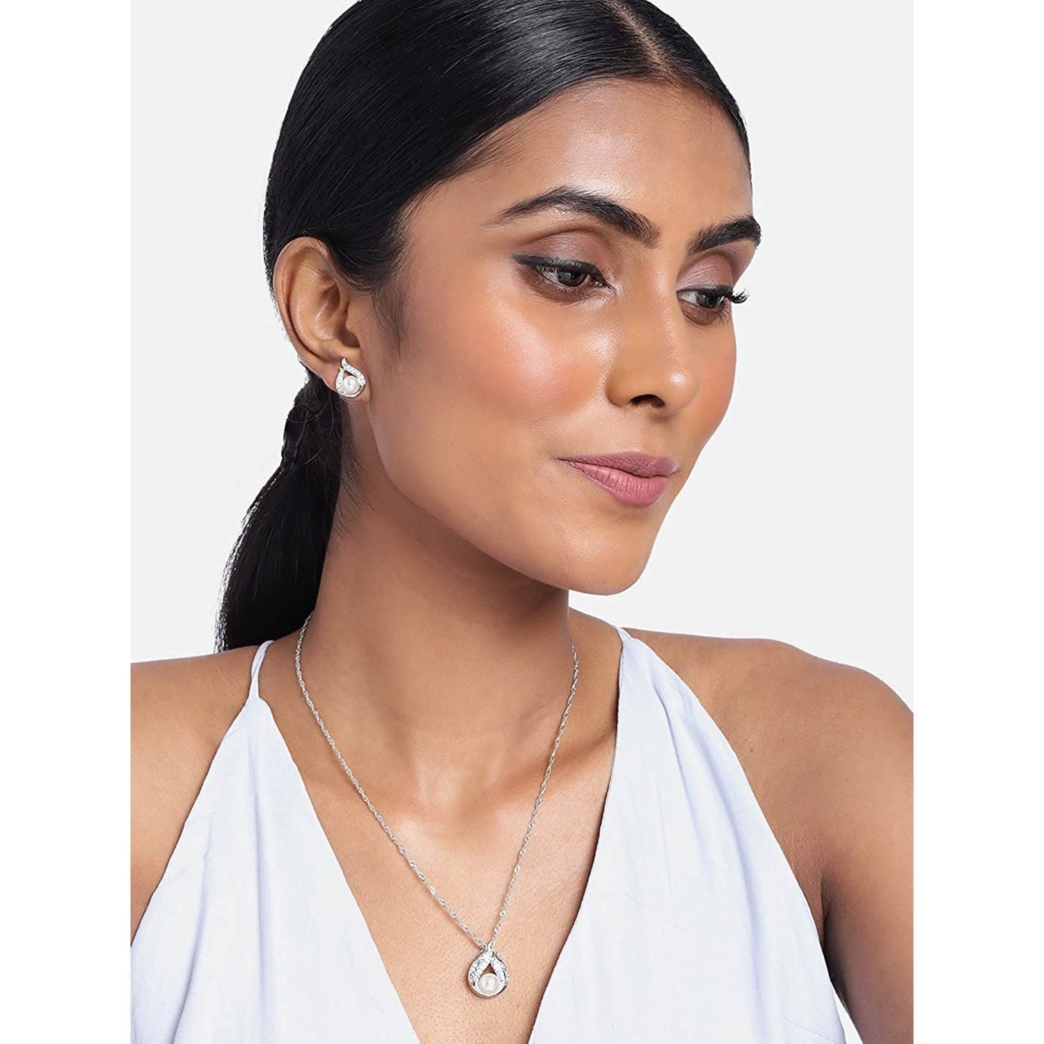 Silver Cubic Zirconia Pendant Set & Adjustable Bracelet