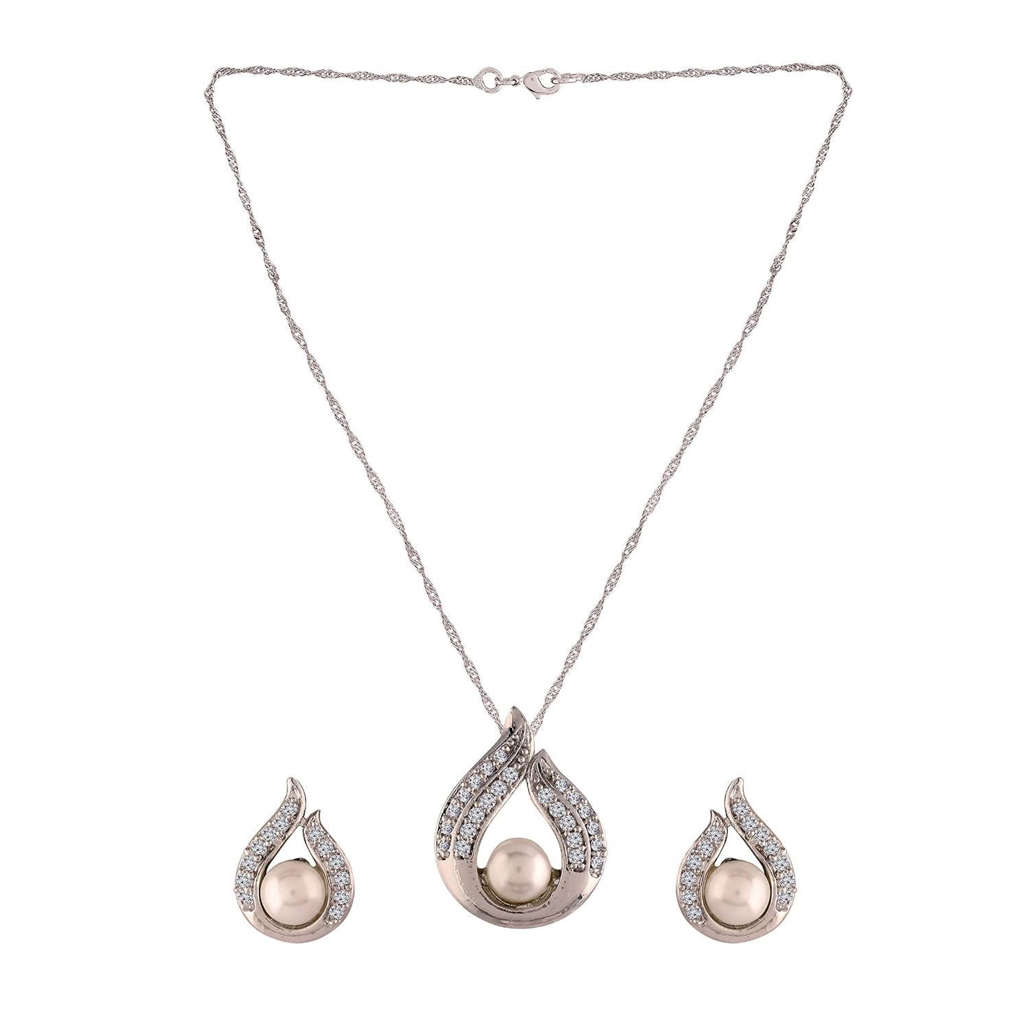 Silver Cubic Zirconia Pendant Set & Adjustable Bracelet