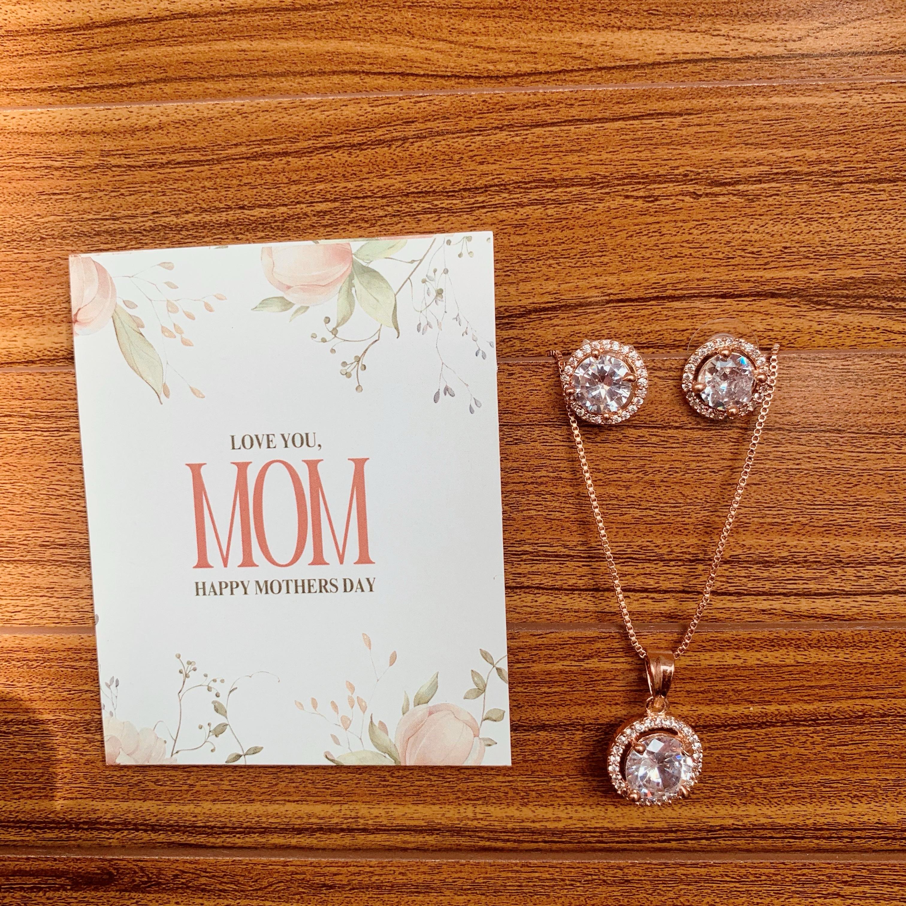 Delicate Pendant & Studs Gift Set with Mother's Day Card