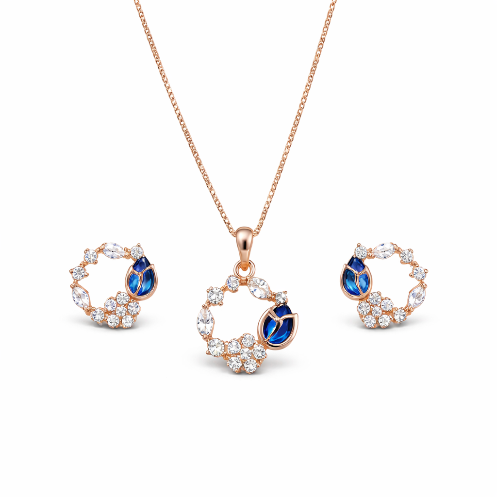 Ella Azure Blue stone Charm Necklace Set