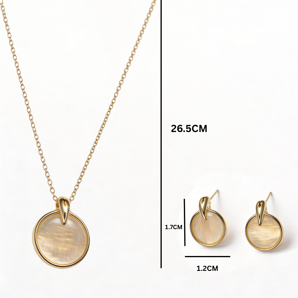 Lily- Gold-Tone Round Pendant Necklace & Stud Earrings Set