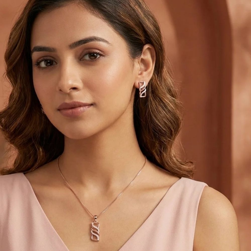 Jovie-  Swirl CZ Rose Gold Pendant Set
