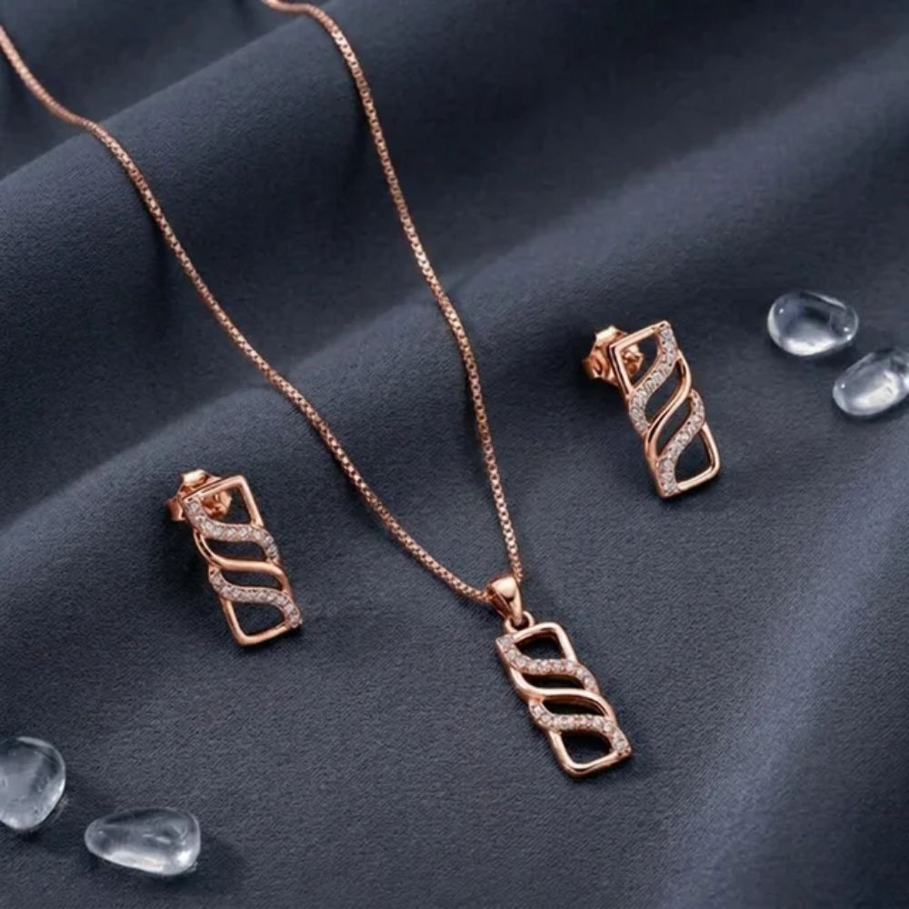 Jovie-  Swirl CZ Rose Gold Pendant Set