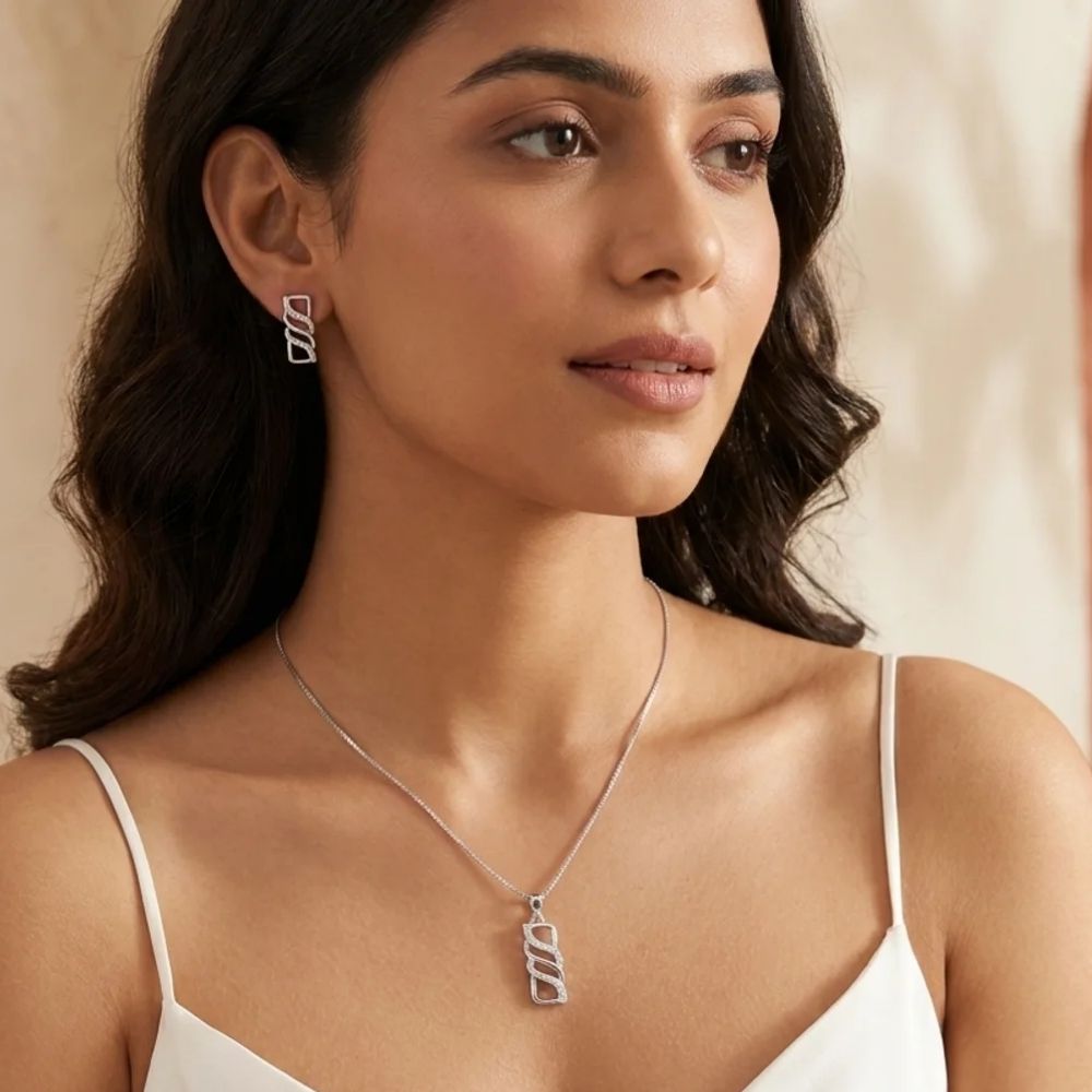 Jovie- Swirl CZ Silver Pendant Set