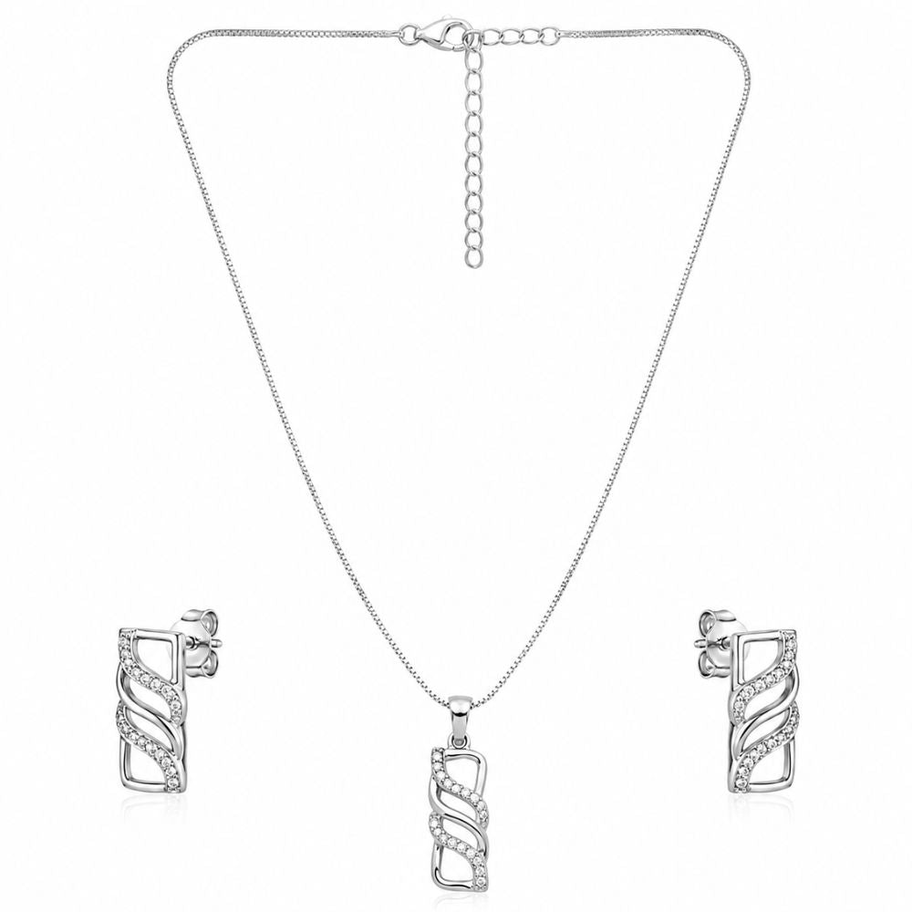 Jovie- Swirl CZ Silver Pendant Set