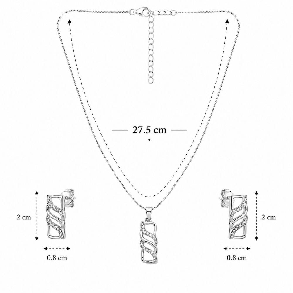 Jovie- Swirl CZ Silver Pendant Set