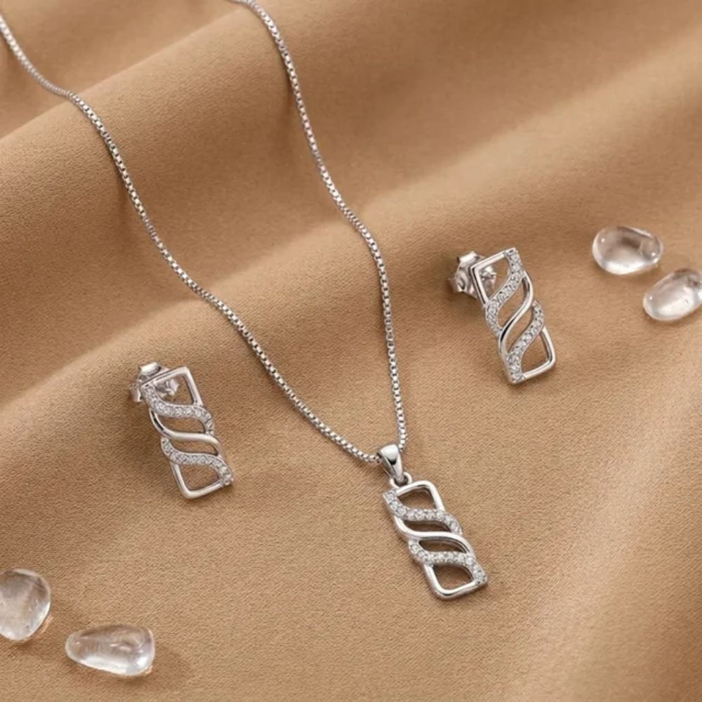 Jovie- Swirl CZ Silver Pendant Set