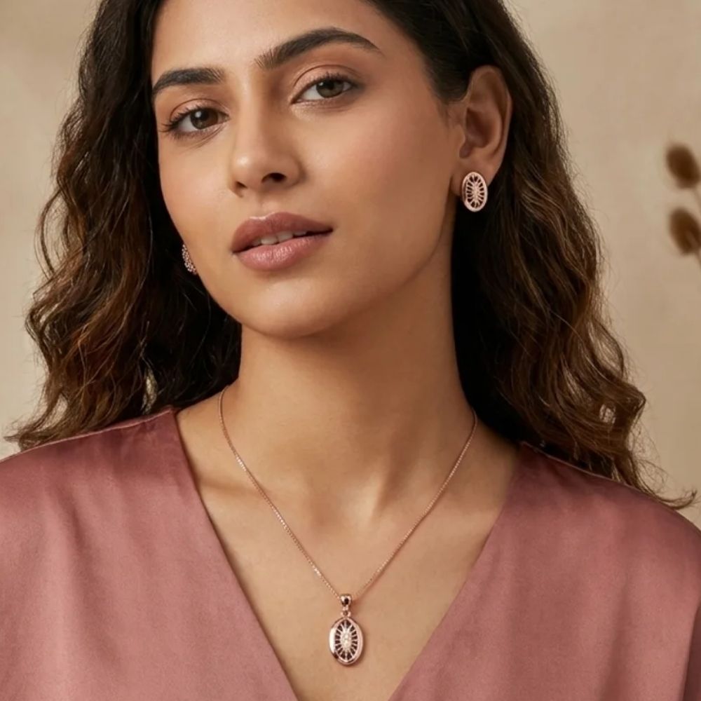 Tia - RoseGold Oval Pendant Set