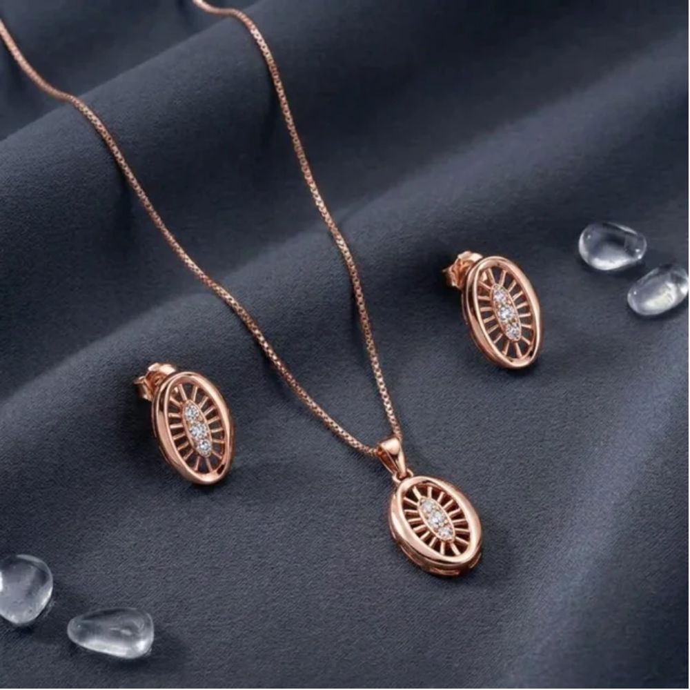Tia - RoseGold Oval Pendant Set