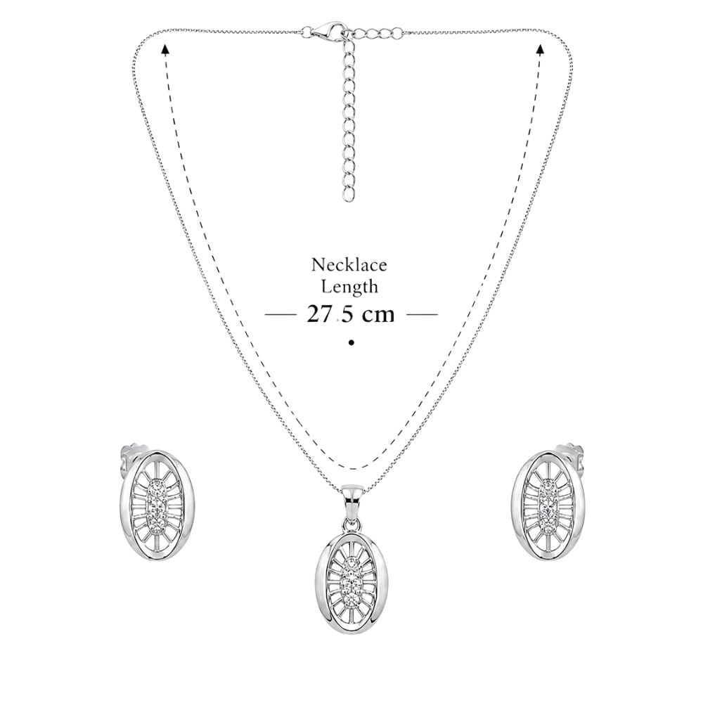 Tia - Silver Shine Oval Pendant Set