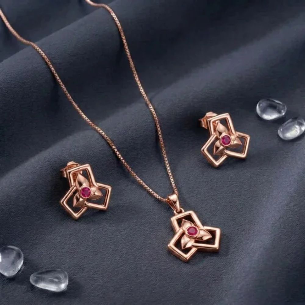 Pihu- Floral Pink Pendent Set