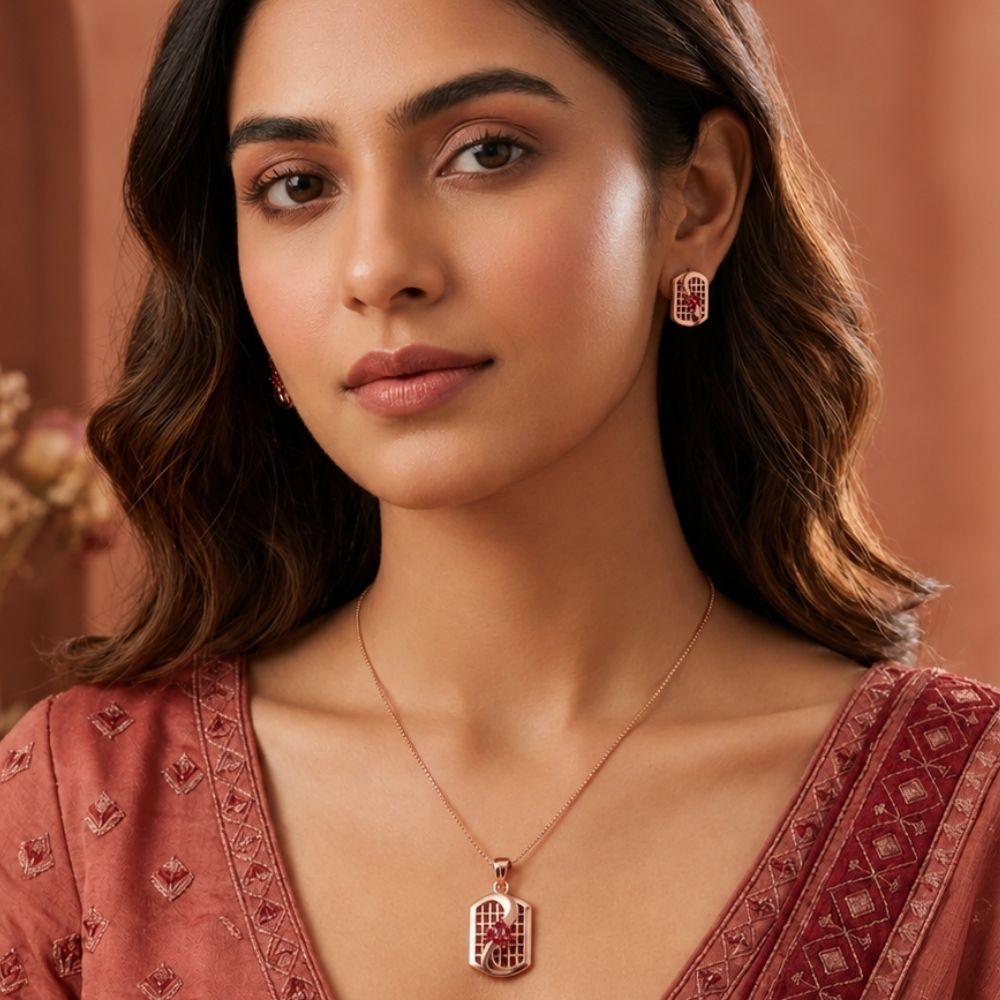 Johanna- Rose Gold Ruby Pendant Set