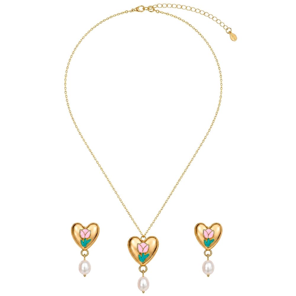 Sylvie- Heart Floral Pearl Drop Necklace