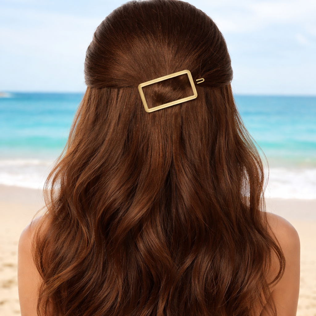 Women Set of 2 Toned Rectangle Shaped Hair Pins (Rosegold and Gold)