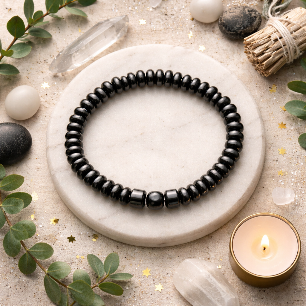 Black Hematite Stone Bracelet | Grounding & Protection Bracelet | Minimal Unisex Healing Bracelet