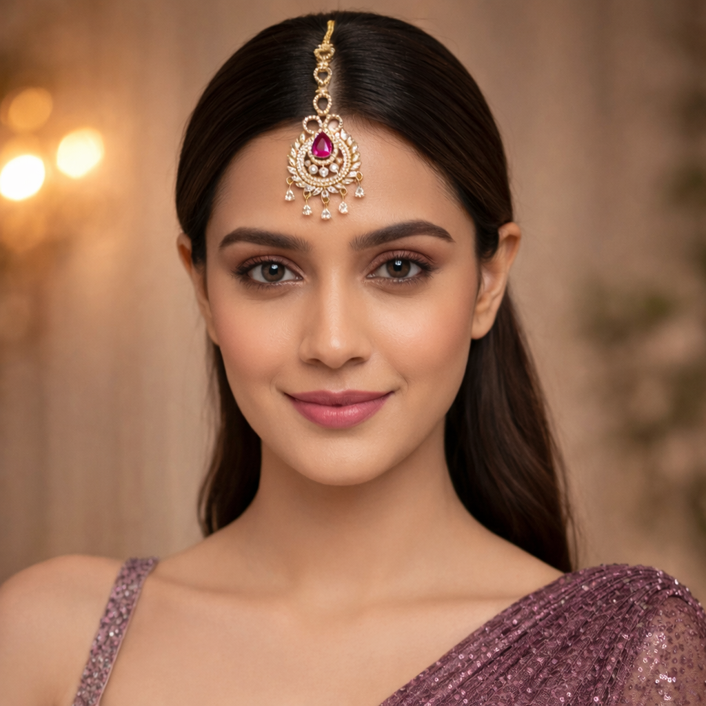 Meira - Cubic Zirconia Maang Tikka For Women