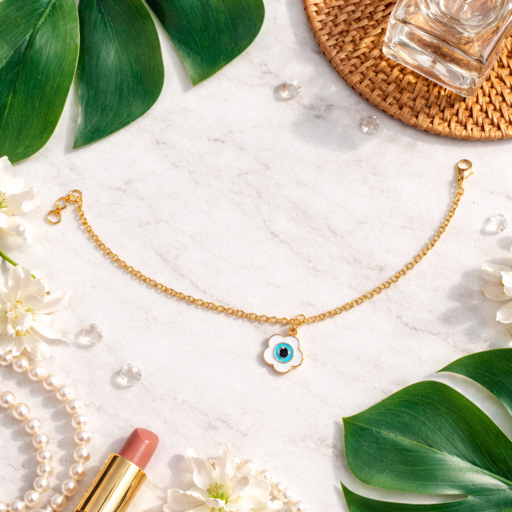 Floral Evil Eye Anklet