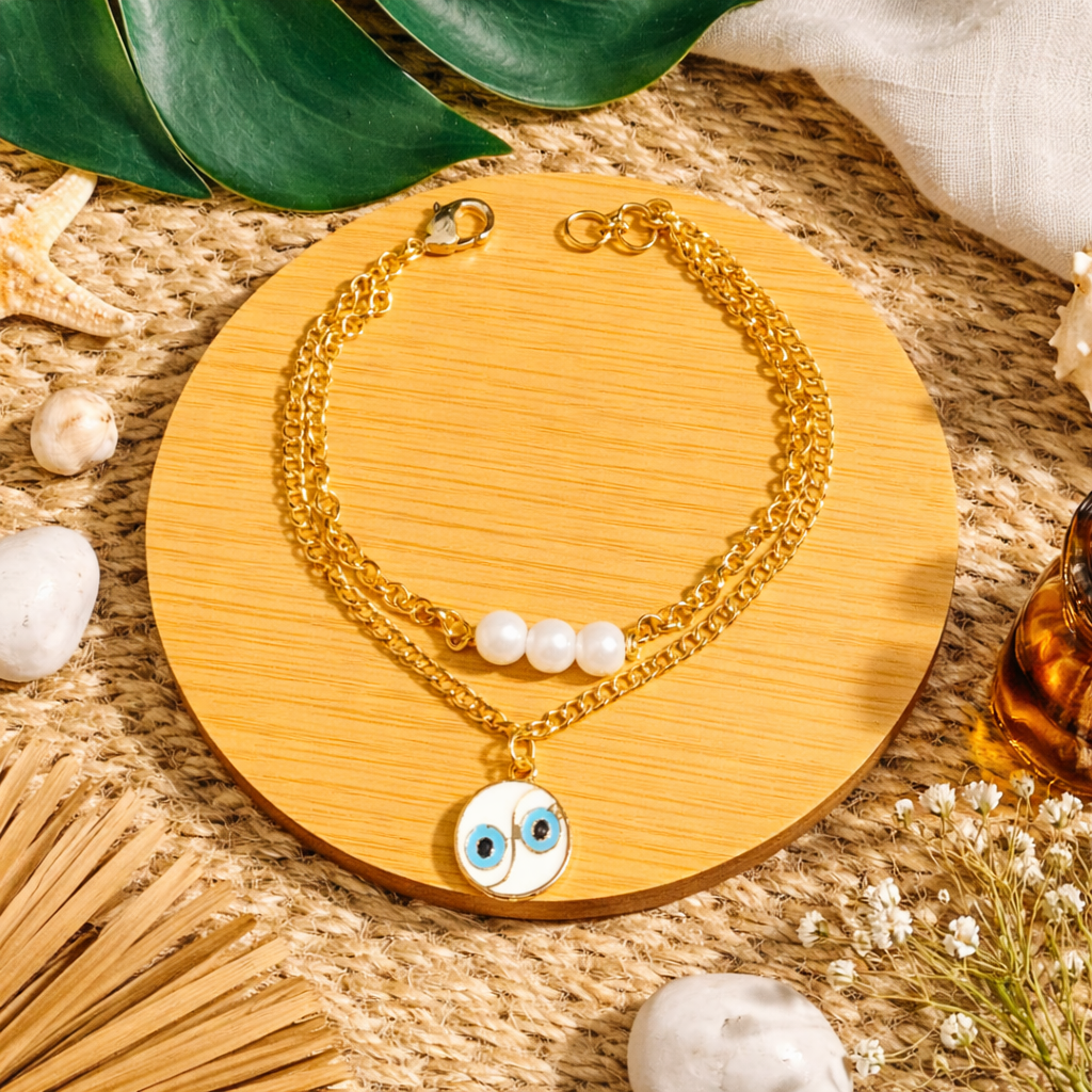 Dual Chain Evil Eye Charm Bracelet