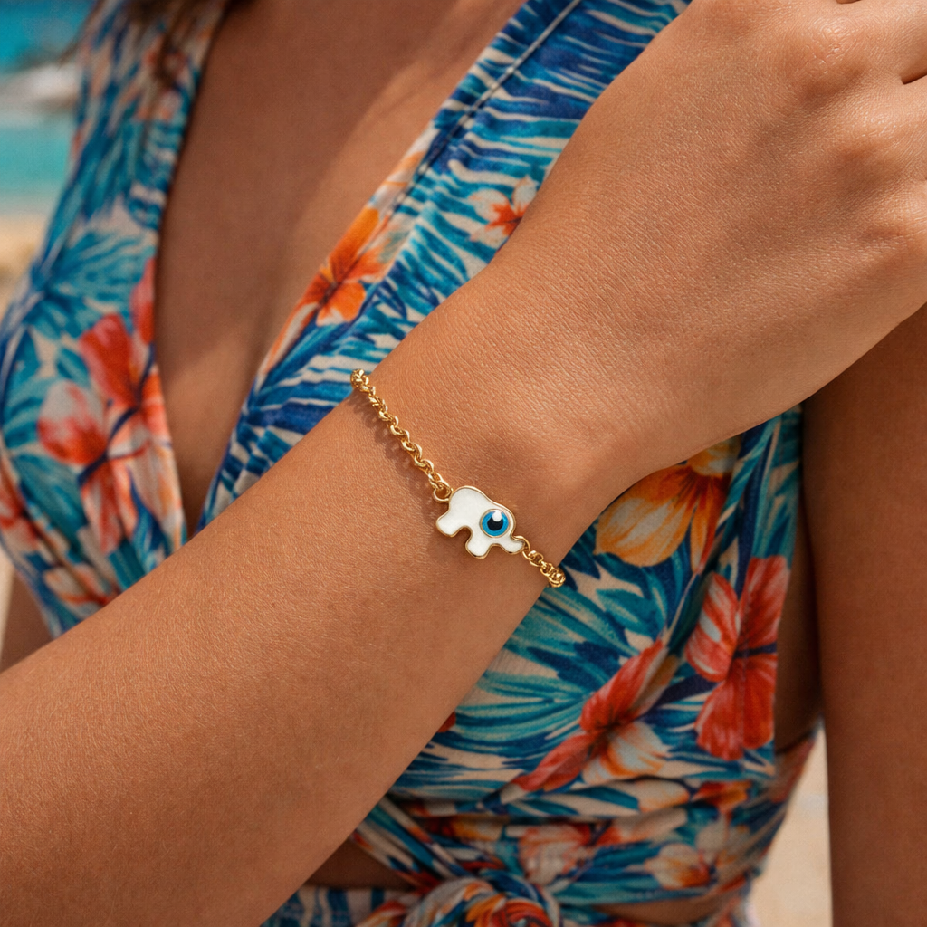 Elephant Evil Eye Charm Bracelet