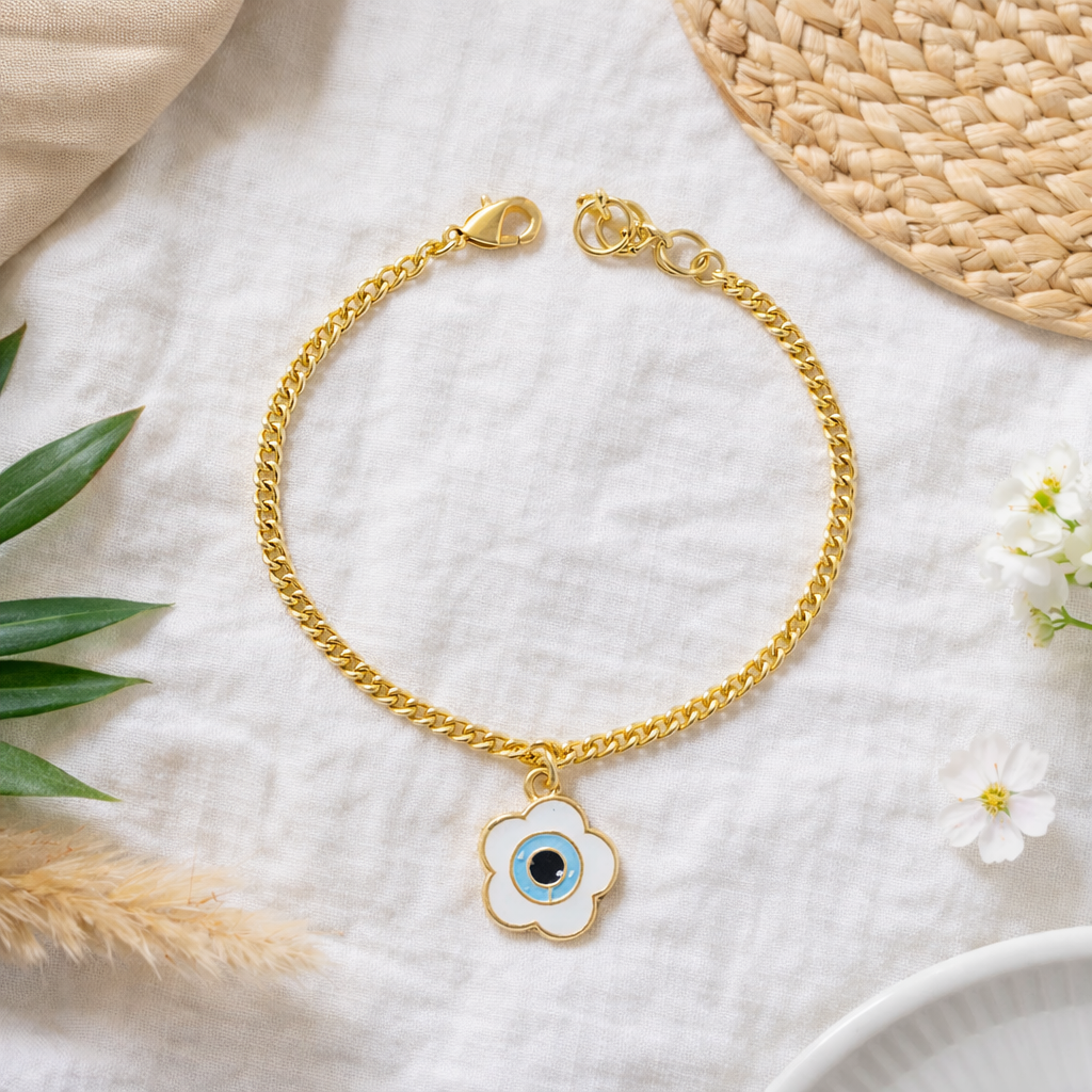 Evil Eye Flower Charm Bracelet
