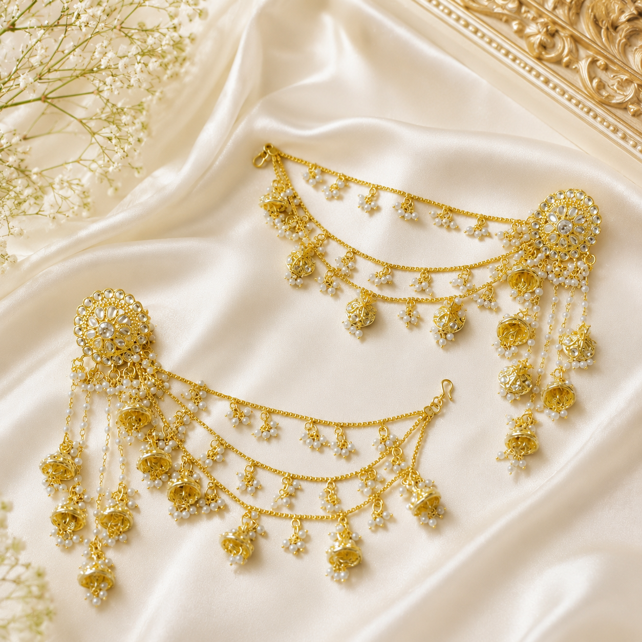 Bahubali Earrings with Hair Chain
