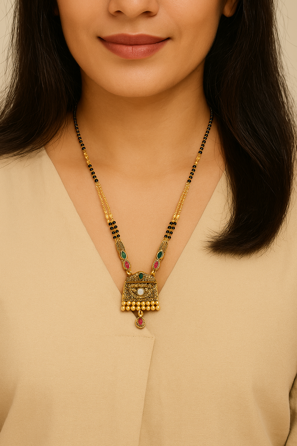 Eshitha– Vibrant Mangalsutra with Color Bead Details