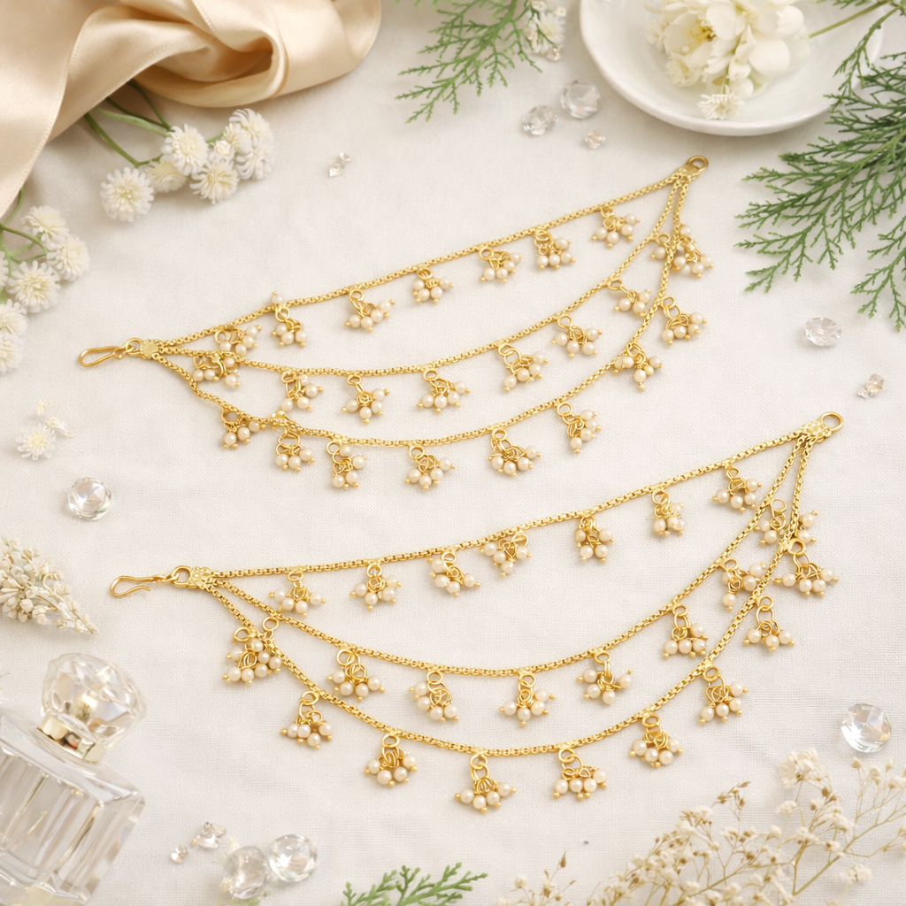 Kaveri White Hair Chain Earrings