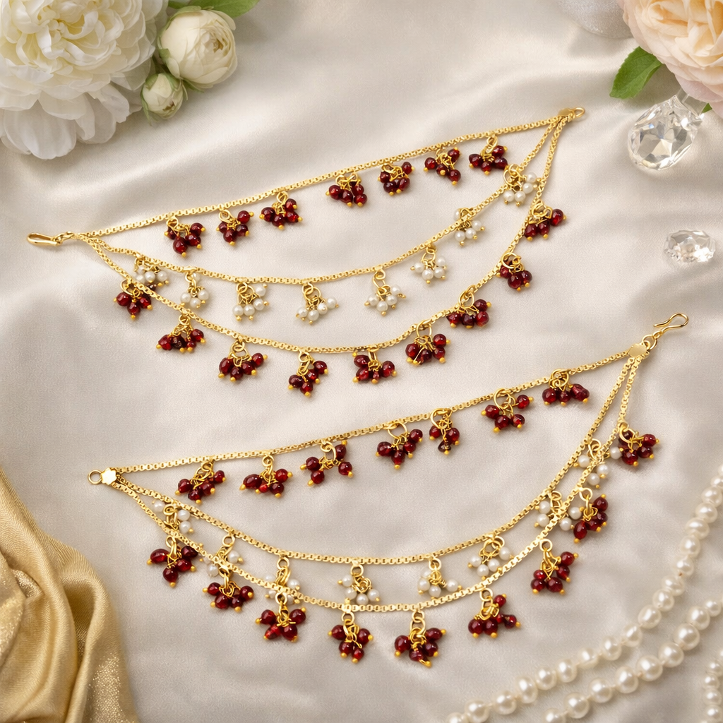 Kaveri Maroon Hair Chain Earrings