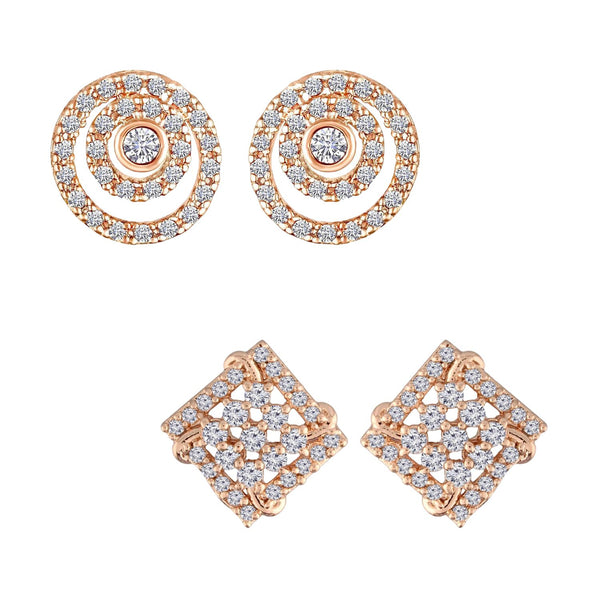 (Pack of 2) Rose Gold Cubic Zirconia Stud Earrings