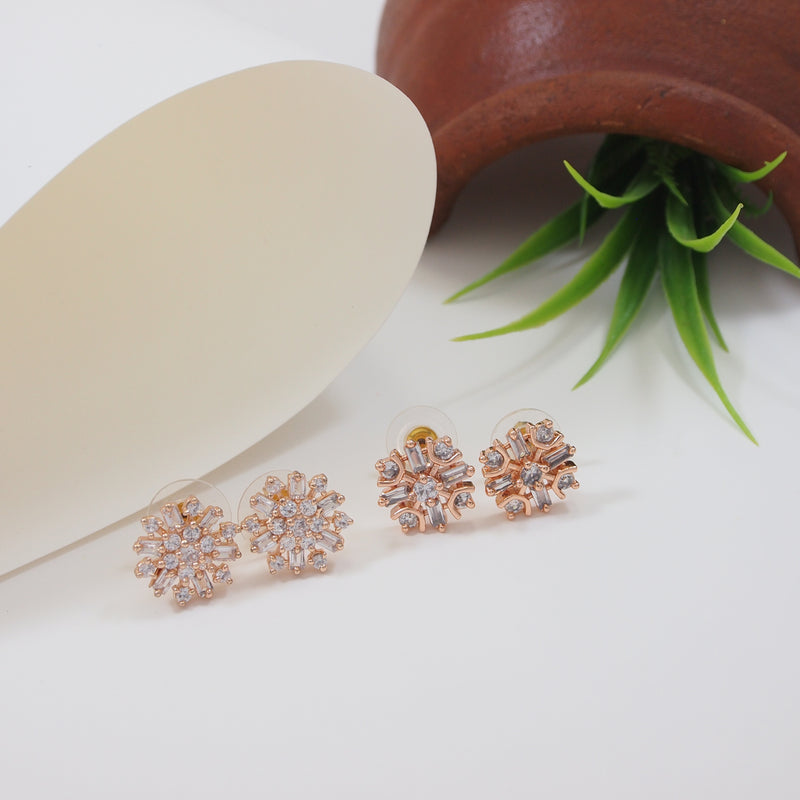 (Pack of 2) Rose Gold Cubic Zirconia Stud Earrings